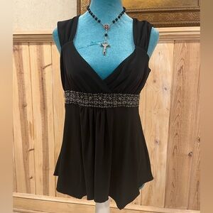 White House Black Market | Baby doll style Beaded Blouse |